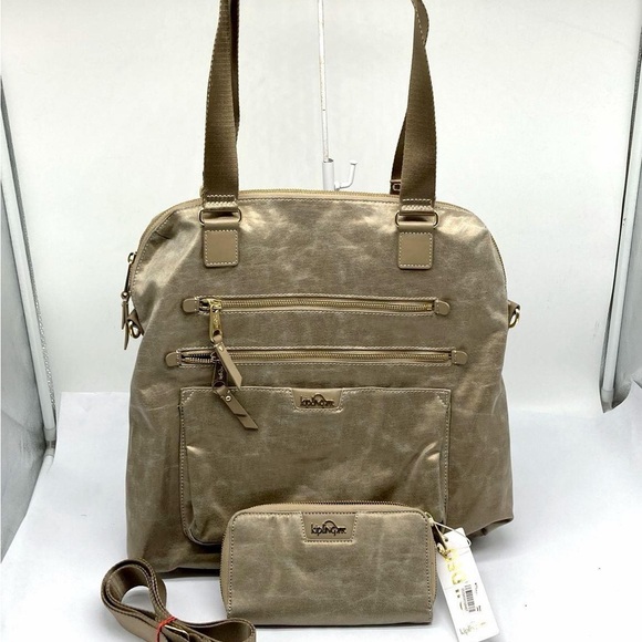 lug Handbags - Kipling Dolan Handbag and Wallet Set Metallic Taupe